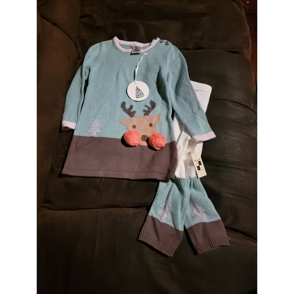 Max studio baby Christmas holiday reindeer dress and tights size‎ 24 months nwt